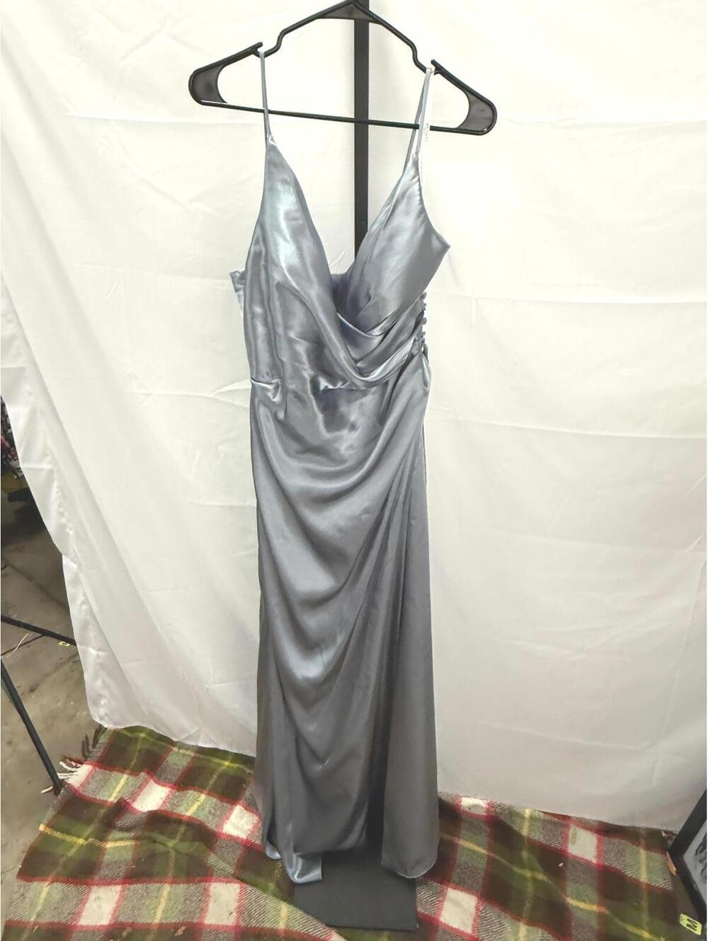 Satin Slip Maxi Dress in Silver Gray